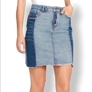 William Rast Distressed Two-Color Denim Mini Skirt Button Fly BoHo - sz 28. EUC!